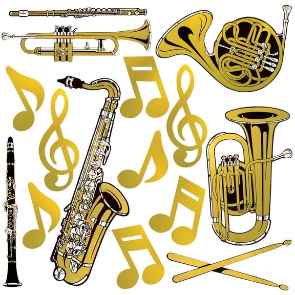 Gold Melody Sound Cutouts - Enhance your musical instruments with these gold-themed cutouts designed to add a touch of elegance and style to your performance.