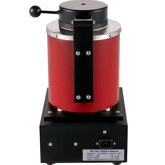 Gold Melting Furnace 1350W 2102F Digital Electric 3 kg Capacity with 1 kg and 3 kg Ceramic Crucible Ingot Die for Silver Copper