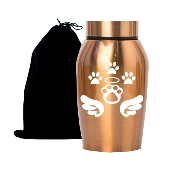 Gold Memorial Pet Urn Dog Cat Paws Urn,Cremation Pet Urn for Dogs Cat Ashes,Stainless Steel Pet Urn for Dogs Cat Funeral with Black Velvet Bag