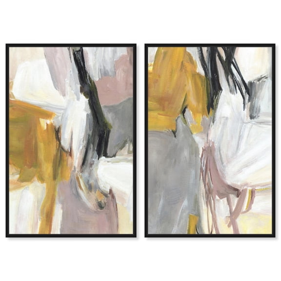 Gold Memories Set Canvas Print Pink Abstract Art Set by Art Remedy, Black Frame, 10 x 15