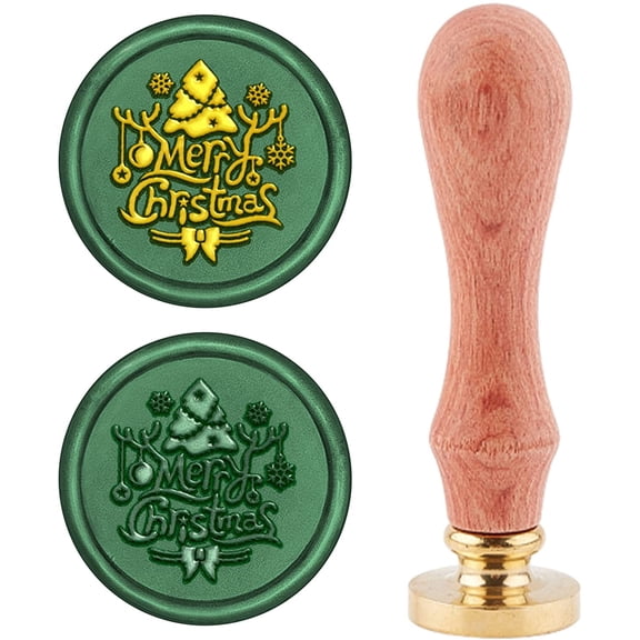 Gold Merry Christmas Wax Seal Stamp Snowflake Sealing Wax Stamp Christmas Tree Antler Retro 25mm Removable Brass Seal Stamp with Wood Handle for Wedding Invitation Envelope Greeting Card Party