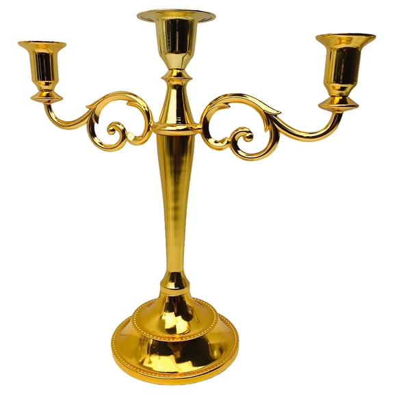 Gold Metal 3 Arms Candle Holder, Elegant European Vintage Iron Alloy Candelabra with 3-Head Design, 9.8 x 10.2 in for Romantic Dinner Tabletop Decoration, Weddings, Home Decor