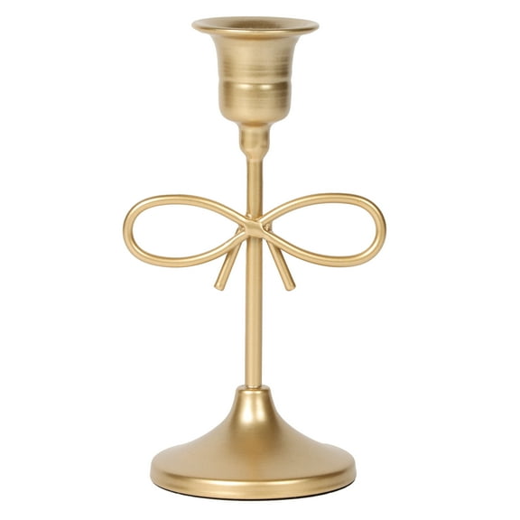 Home Decor Collection Sterling & Noble Home Gold Metal 5.91" Indoor Tabletop Taper Candleholder with Bow Accent
