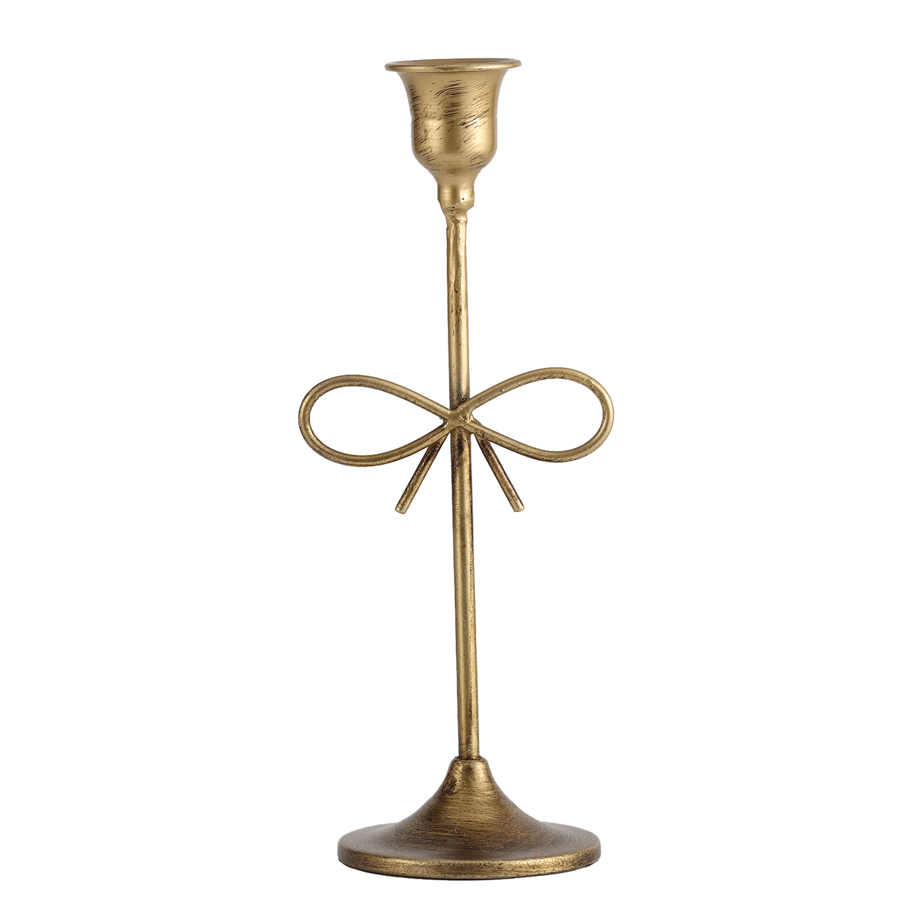 Home Decor Collection Gold Metal 9.06" Taper Tabletop Indoor Candle Holder, with Bow Accent - Walmart.com