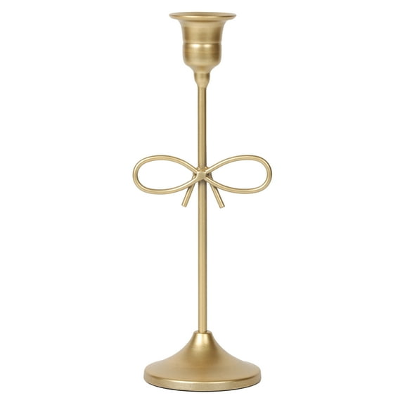 Home Decor Collection Sterling & Noble Home Gold Metal 9.06" Taper Tabletop Indoor Candle Holder, with Bow Accent