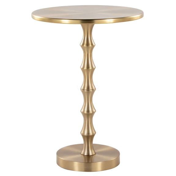 Gold Metal Accent Table, 26.75 Inch Round End Table with Bamboo Style Base for Living Room, Bedroom, Office
