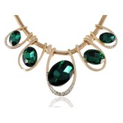 Gold Metal Alloy Green Oval Synthetic Emerald Gemstones Classic Necklace