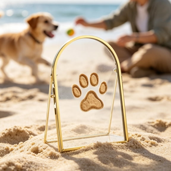 Gold Metal Arch Display Frame With Glass For Tabletop Or Wall Hanging Pet Paw Keepsake (5.91 Inches)