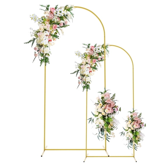 Gold Metal Balloon Arch Backdrop Stands Set of 2 - 7.2 & 6ft with Base for Wedding, Birthday, Anniversary, Graduation, Bridal Shower Event Decoration