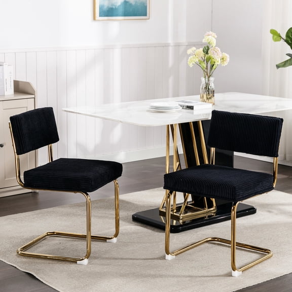 Gold Metal Base Feature / Black Dining Chairs in Set of 2