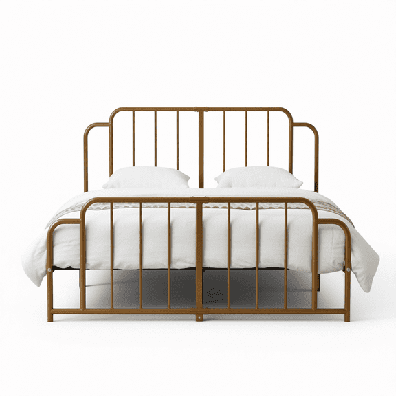 Gold Metal Bed Frame King Size with Headboard and Footboard, Heavy Duty Platform Support, No Box Spring Needed