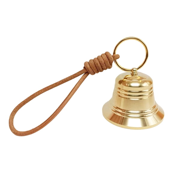 Gold Metal Bell with Leather Strap Hanging Loop, Rustic Farmhouse Decor for Front Door Porch Garden Patio, Vintage Christmas Door Bell Chime