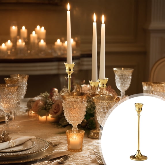 Gold Metal Candle Holders Set | 1-Piece Taper Candlesticks for Wedding Christmas Party Dining Table Centerpiece Decor | 9.84", 7.87", 6.50" Heights