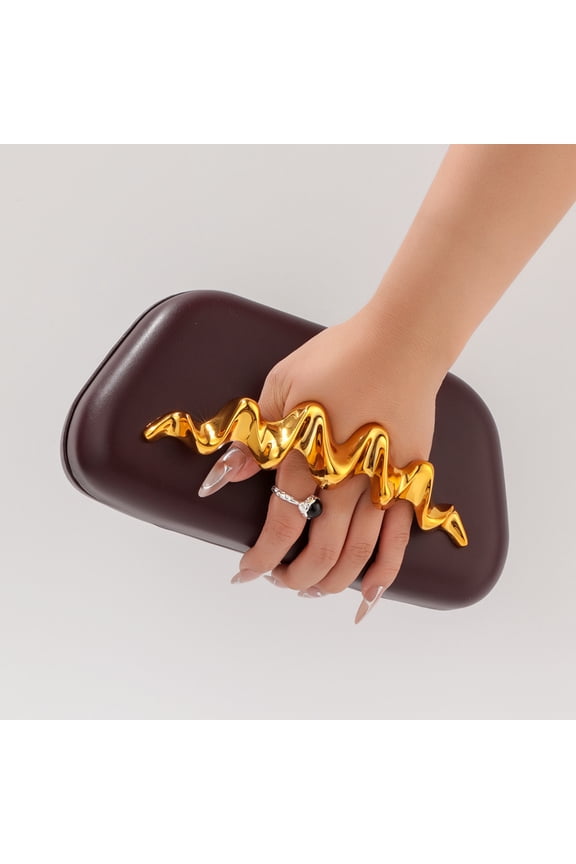 Gold Metal Closure Box Clutch Bag for Women Vintage PU Leather Evening Bags Party Wedding Purse Clutch Elegant Prom Handbag