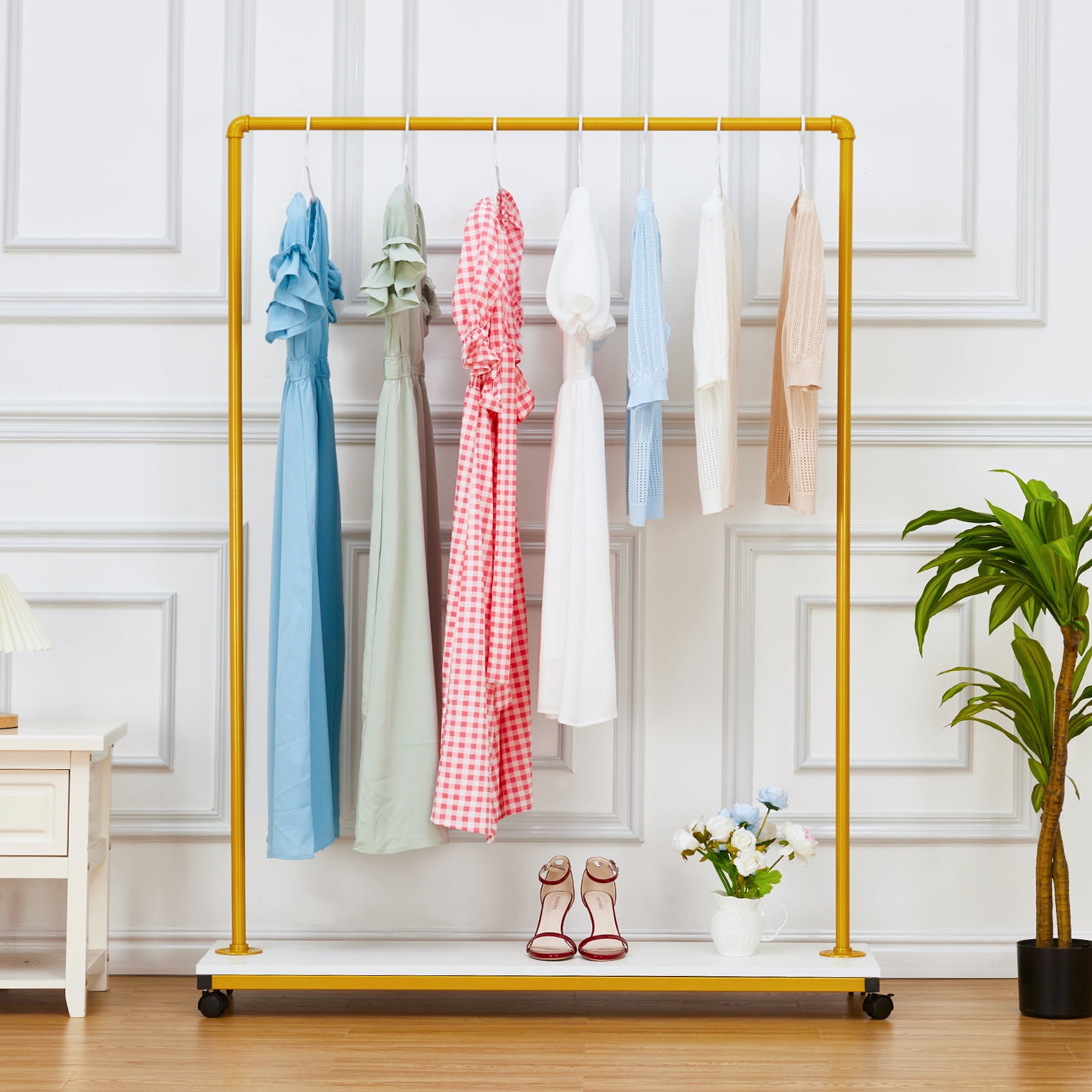 Golden Metal Racks Gold Metal Clothing Rack with Wood Shelf - Stylish and Functional ...