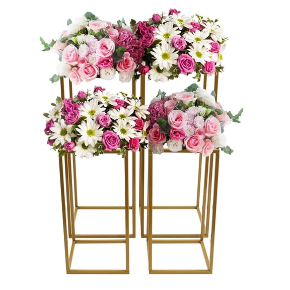 Gold Metal Column Flower Stand Wedding Party Backdrop Centerpiece Rack 4Pcs US Floor Standing 20*20*40cm