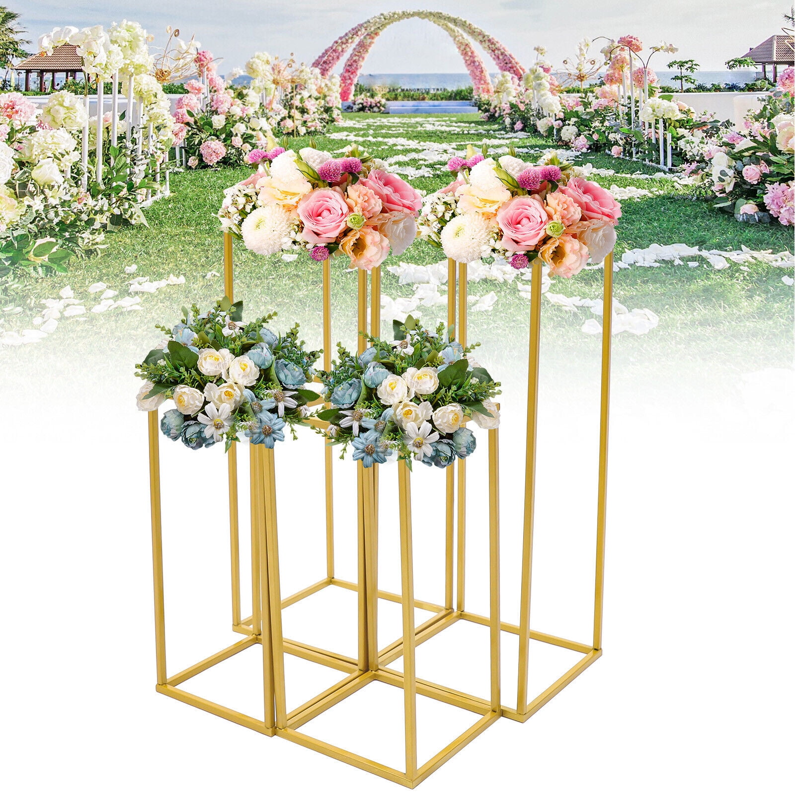 Gold Metal Column Flower Stand Wedding Party Backdrop Centerpiece Rack 4Pcs
