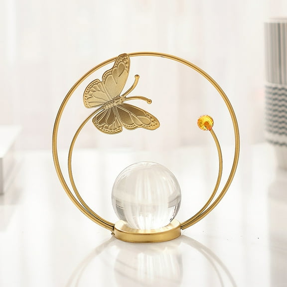 Gold Metal Crystal Ball Sculpture Modern Iron Decor Ornament for Home Office Living Room Display