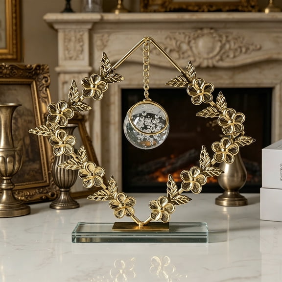 Gold Metal Crystal Ball Tabletop Ornament – Gold Finish Home Decor for Living Room Office Shelf Desk, 7.87x7.09x1.57in, 1 Pack