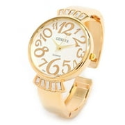 Gold Metal Crystal Band Large Face Women's Bangle Cuff Watch