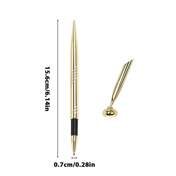 Gold Metal Desk Pen With Stand 10Ml Ballpoint Pen For Office Bank Hotel Front Desk Professional Writing Instrument Refillable Ink Sleek Design Size 6.1 Inches Weight 0.09 Lb