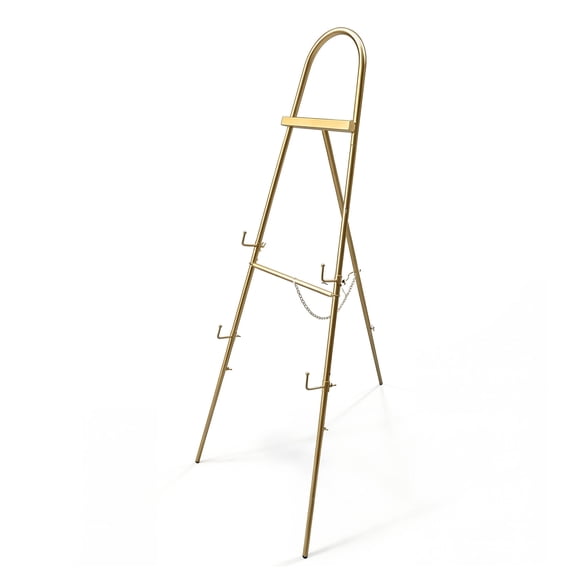 Gold Metal Easel Stand, Adjustable Tripod Display Rack for Signs Posters Art, Floor Standing Picture Holder, Portable, 17.7x17.7x63 Inch