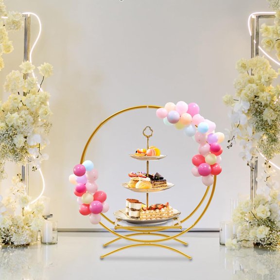 Gold Metal Floral Hoop Arch Wedding Backdrop Frame for Garden Party Balloon Decor