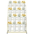 thumbnail image 1 of Gold Metal Flower Display Stand with 4 Tiers, 16 Plastic Buckets, and Movable Wheels, Adjustable Height for Indoor, Outdoor, Conservatory, Market, 1 of 8