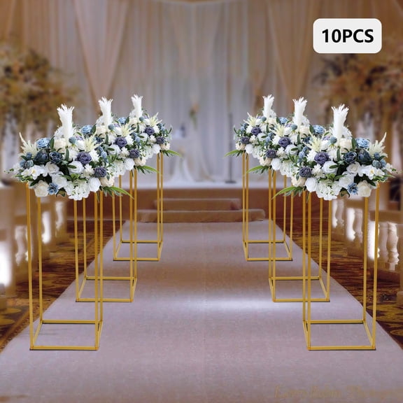 Gold Metal Flower Stand Set of 10 for Wedding Centerpieces, 23.6" Tall Rectangular Vase Holder with 22 lbs Load Capacity, Sturdy Iron Floral Display Rack for Party Reception Table Decor