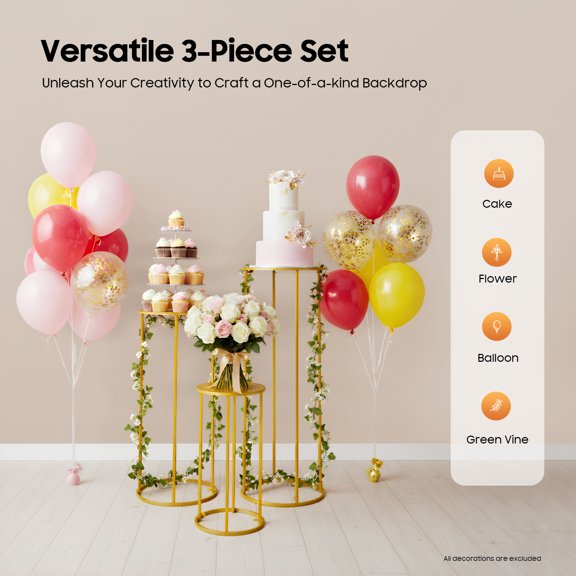 Gold Metal Flower Stand Set of 3, Elegant Round Column Decorative Display for Wedding Party Home Event Decoration