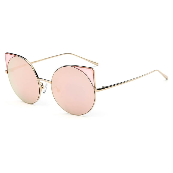 Gold Metal Frame Sunglasses - Pink Lens UV Protection Cute Daily & Casual Eyewear