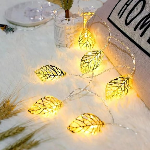 Gold Metal Leaf LED String Lights Battery Operated Warm White LED Lantern Fairy Lights for Bedroom Wedding Party Birthday Christmas