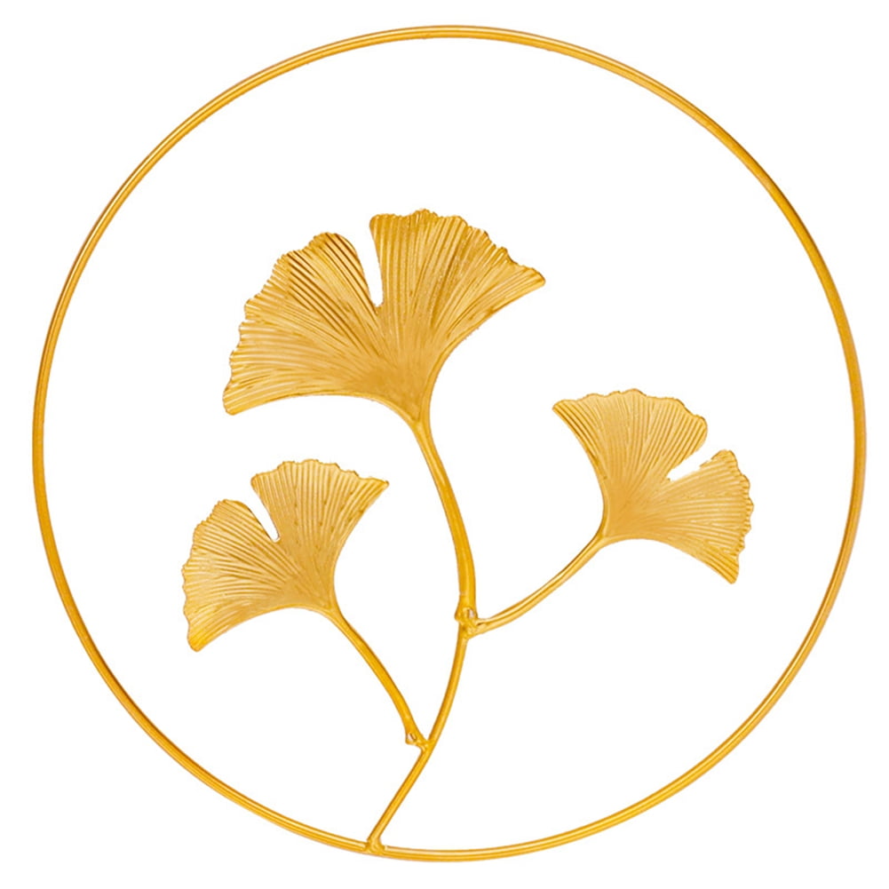 Gold Metal Leaf Wall Art Decor - Round Ginkgo & Maple Leaf Hanging Ornament For Living Room, Bedroom