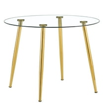 Gold Metal Legs Dining Table With 40 Inch Diameter Glass Top, Seats 4-6 People Tabletop For Diners