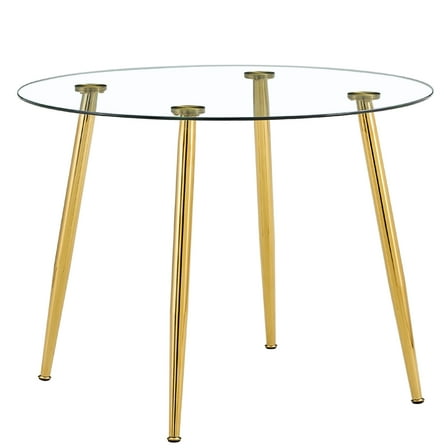 Gold Metal Legs Dining Table With 40 Inch Diameter Glass Top, Seats 4-6 People Tabletop For Diners