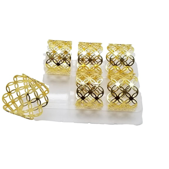 Gold Metal Napkin Rings Diamond/Circle Design - 6 pieces 1.75 inch in diameter
