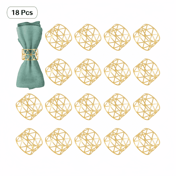 Gold Metal Napkin Rings Set of 18 - Triangle Cut-Out Design for Wedding, Dinner Party & Holiday Table Decor