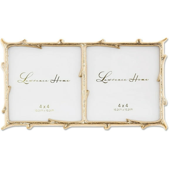 Gold Plate Natural Branch Motif 4x4 Double Frame - 4x4