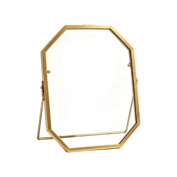 Gold Metal Octagon Double Clear Glass Picture Frame, Dual-use Freestanding Tabletop & Wall Mount Desktop Photo Display Frame for Artwork Photo Home Table Decor (Gold-25cm)