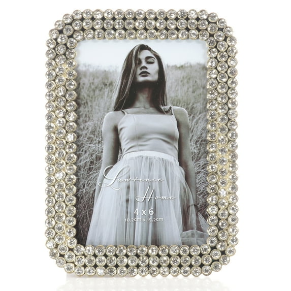 Gold Metal Picture Frame - Three Rows of Brilliant Crystals 4x6
