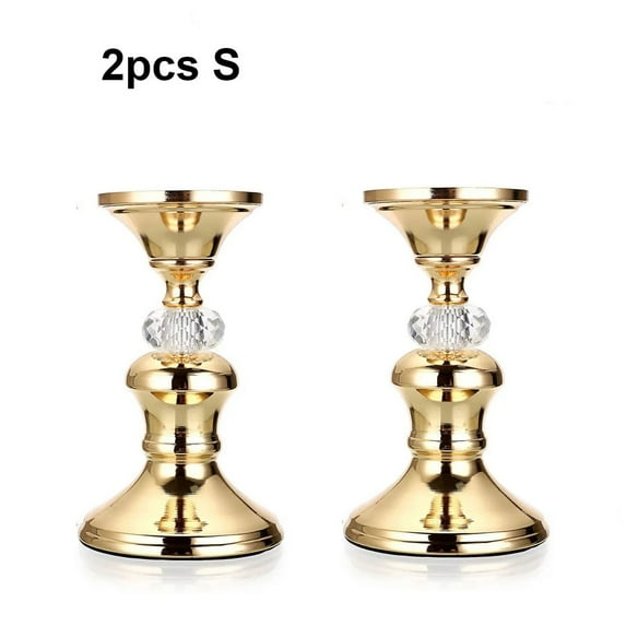Gold Metal Pillar Candlestick Holders Vintage Pillar Candle Holders Elegant Metal Crystal Pillar Candle Stands