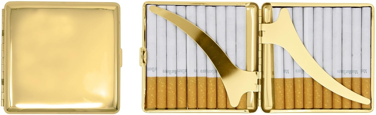 Gold Metal-Plated Cigarette Case & Stash Box (Full Pack - King Size  Cigarettes)
