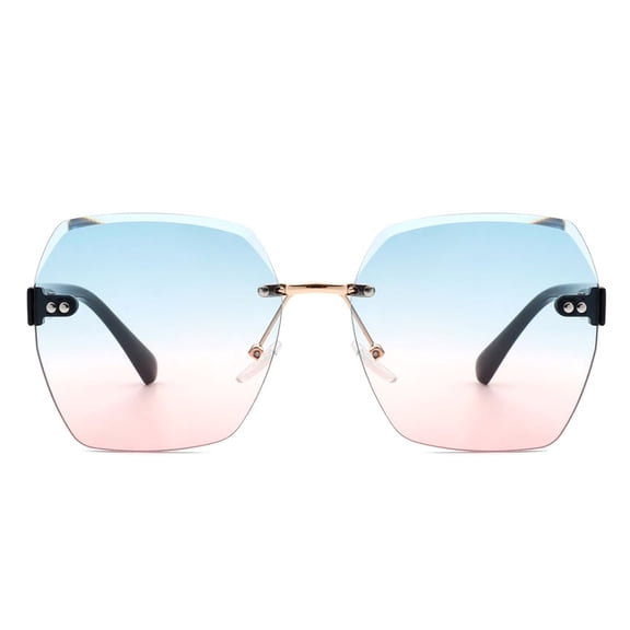 Gold Metal Polygon Sunglasses - Pink-Blue Gradient Lens UV Protection Cute Daily & Casual Eyewear
