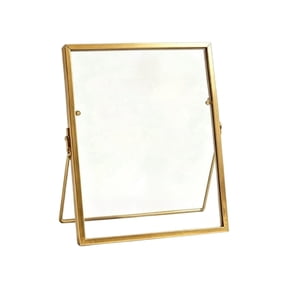 Gold Metal Rectangle Double Clear Glass Picture Frame, Dual-use Tabletop Freestanding & Wall Mount Desktop Photo Display Frame for Artwork Photo Home Decor (Gold-20cm)
