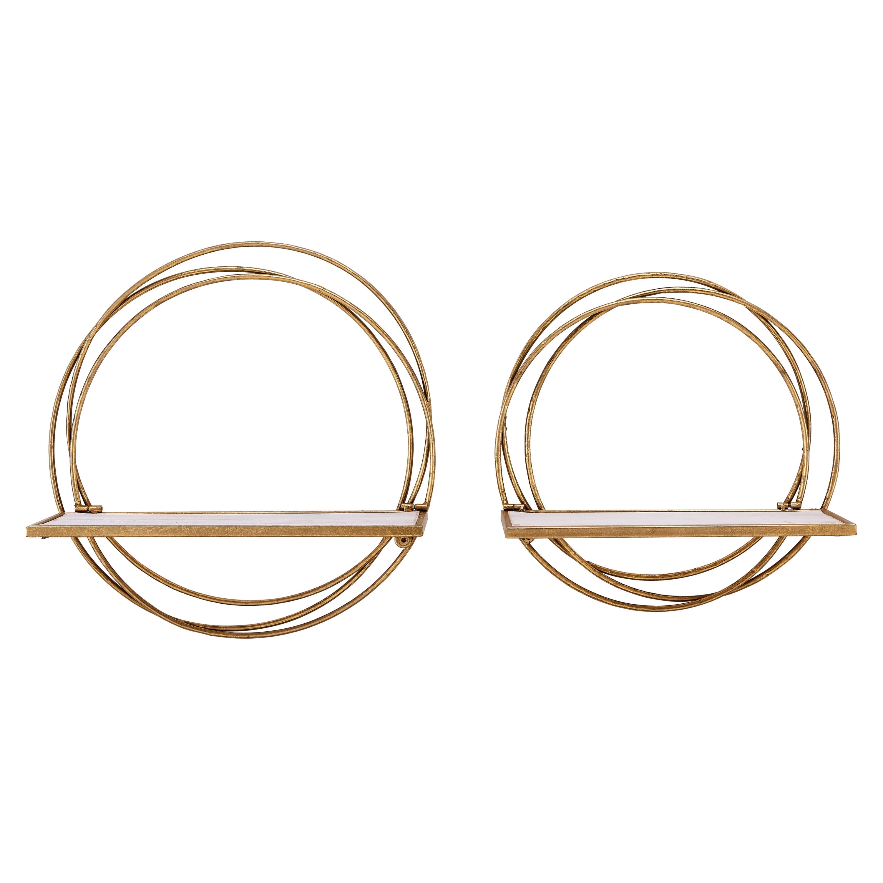 Gold Metal Rings Floating Wall Shelves with Whitewash Wood