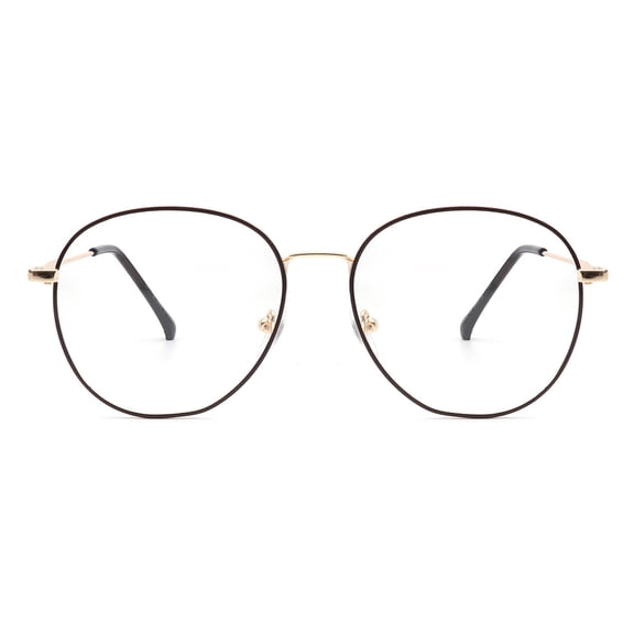 Gold Metal Round Eyeglasses - Clear Lens Fashion Office & Daily Wear