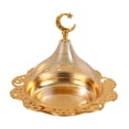thumbnail image 1 of Gold Metal Serving Dish with Acrylic Dome - 20cm Eid & Party Dessert Tray, Cake Stand with Star & Moon Design for Candy, Turkish Delight, Home Decor, 1 of 5