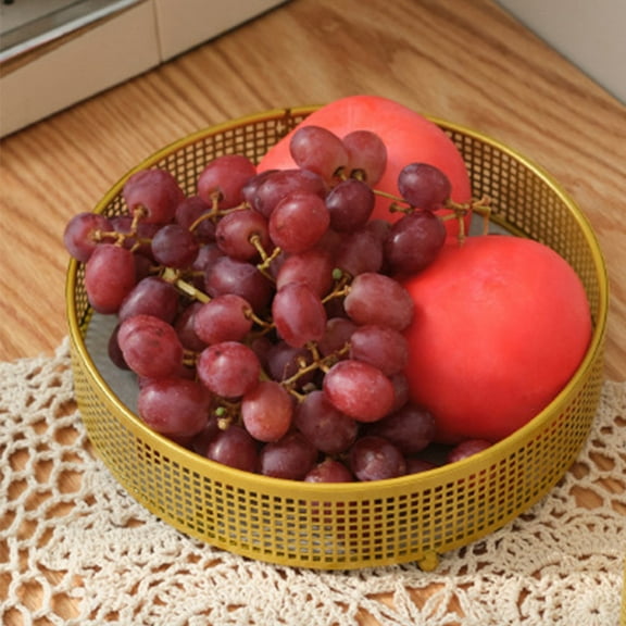 Gold Metal Snack Basket | 8-Inch Square Fruit & Candy Tray | Iron Storage Rack for Coffee Table, Living Room, Kitchen | Home Organization & Decorative Holder