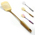 thumbnail image 1 of Gold Metal Spatula for Cooking, Ksopiavobs Golden Titanium Plating Stainless Steel Slotted Turner, Heavy Duty Sturdy Kitchen Spatula High Heat Resistant, Dishwasher Safe, Easy to Clean, 1 of 7