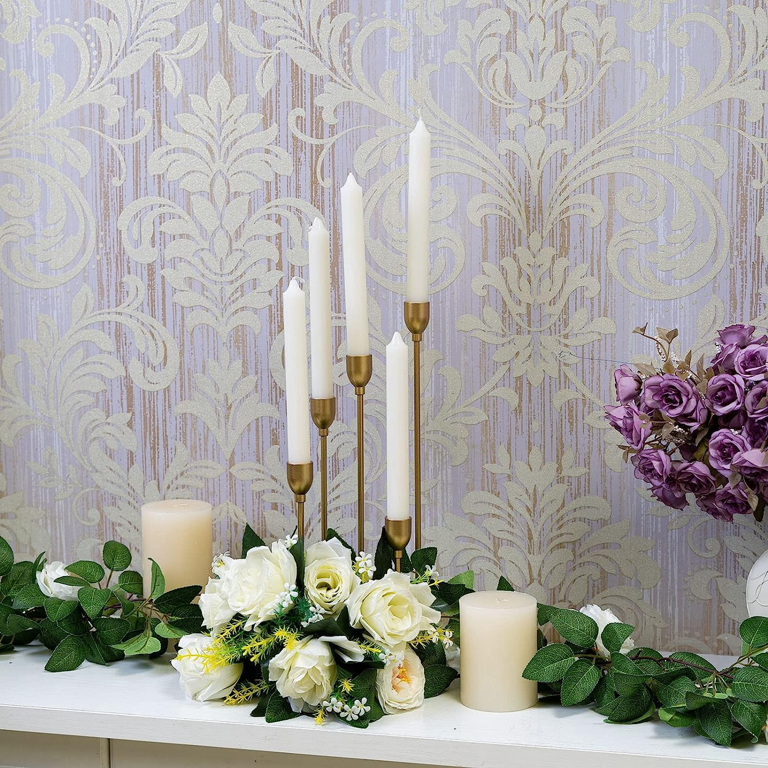 Gold Metal Taper Candle Holders 5 Arms Candelabra Centerpieces ,Pillar Candlesticks for Christmas Home Wedding Table Decoration